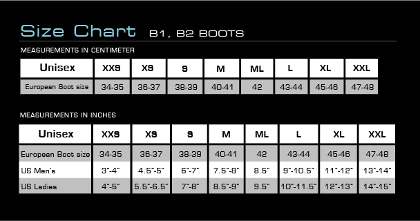Dive Boot Size Chart